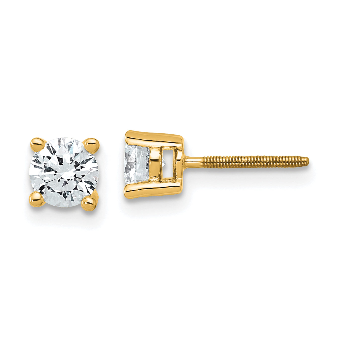 18K Yellow Gold 3/4 ct Certified Lab-Created Diamond VS+ F+, 4-Prong Screw-Back Stud Earrings