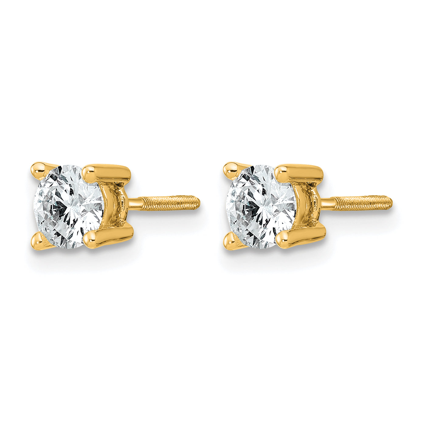 14K Yellow Gold 3/4 ct Lab-Created Diamond VS+ F+, 4-Prong Screw-Back Stud Earrings