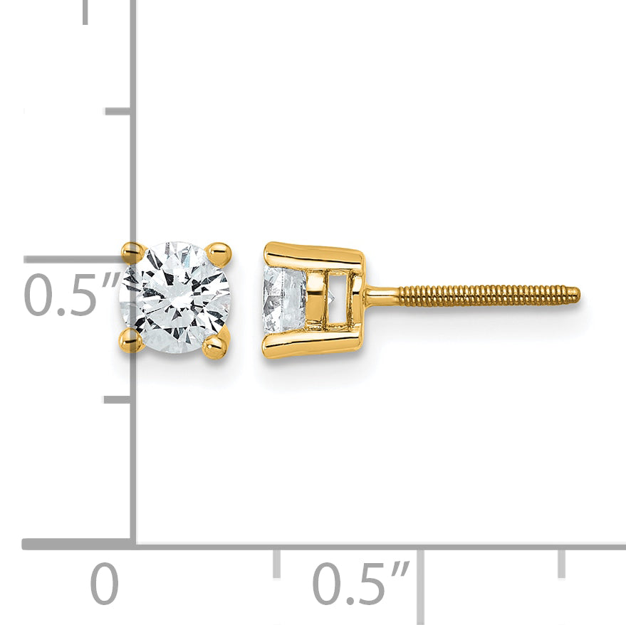 14K Yellow Gold 3/4 ct Lab-Created Diamond VS/SI+ G+, 4-Prong Screw-Back Stud Earrings