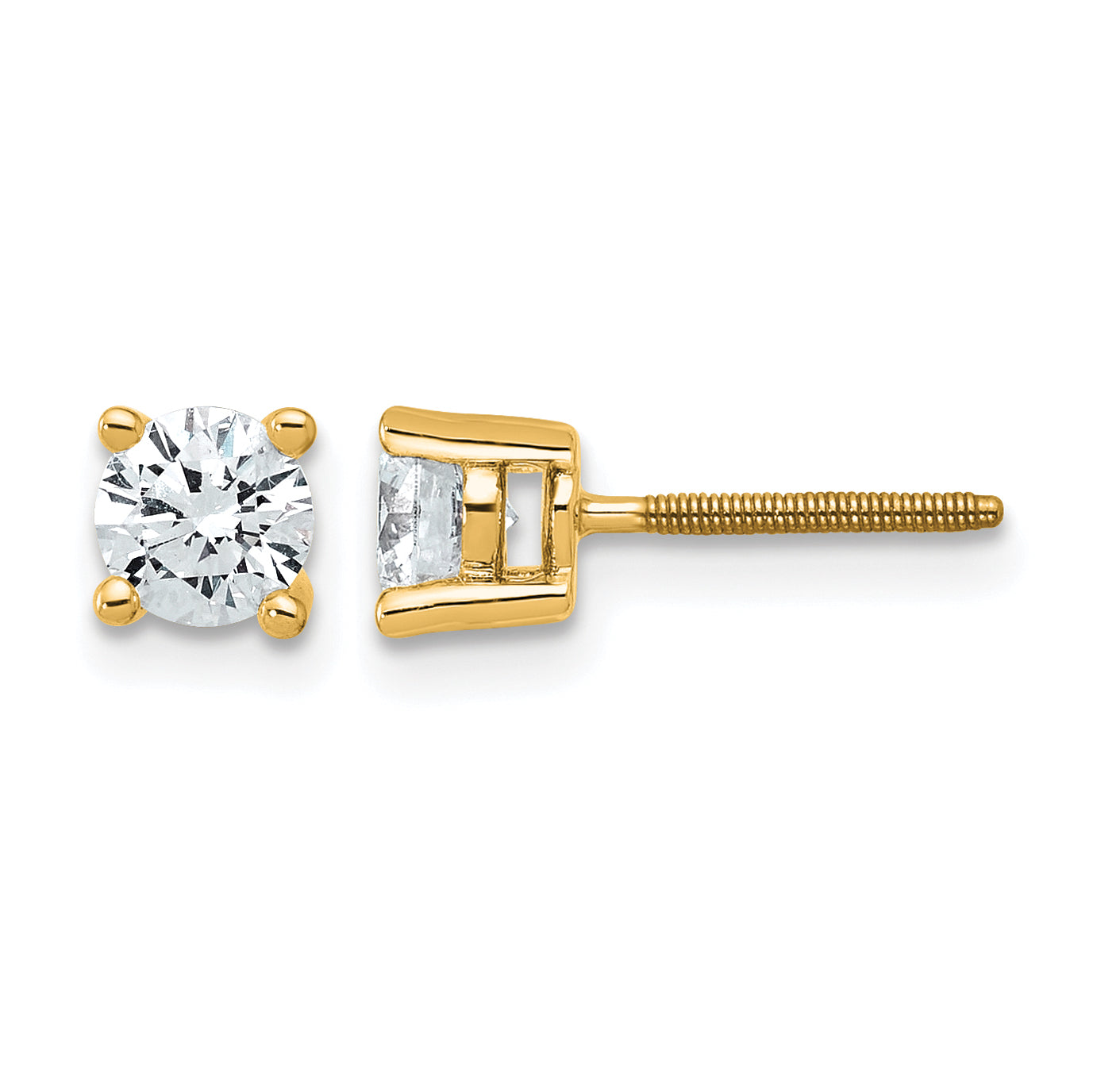 14K Yellow Gold 3/4 ct Certified Lab-Created Diamond VS/SI+ G+, 4-Prong Screw-Back Stud Earrings
