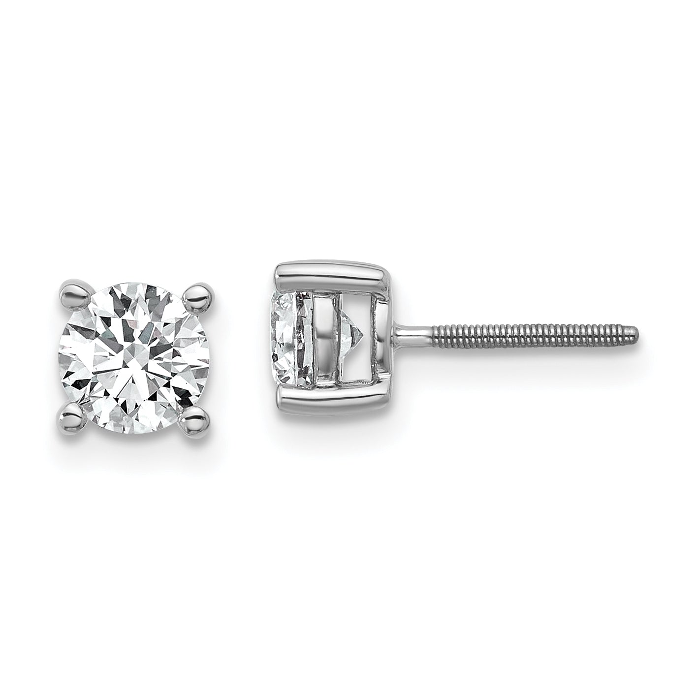 18K White Gold 1 ct Lab-Created Diamond VS+ F+, 4-Prong Screw-Back Stud Earrings