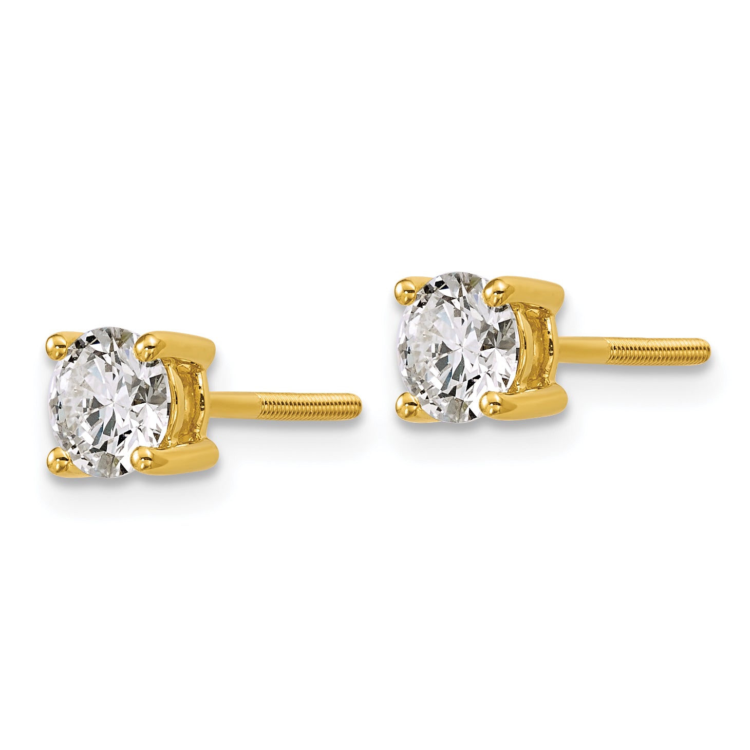 18K Yellow Gold 1 ct Lab-Created Diamond VS+ F+, 4-Prong Screw-Back Stud Earrings