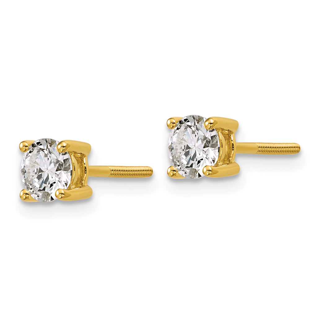 18K Yellow Gold 1 ct Certified Lab-Created Diamond VS+ F+, 4-Prong Screw-Back Stud Earrings
