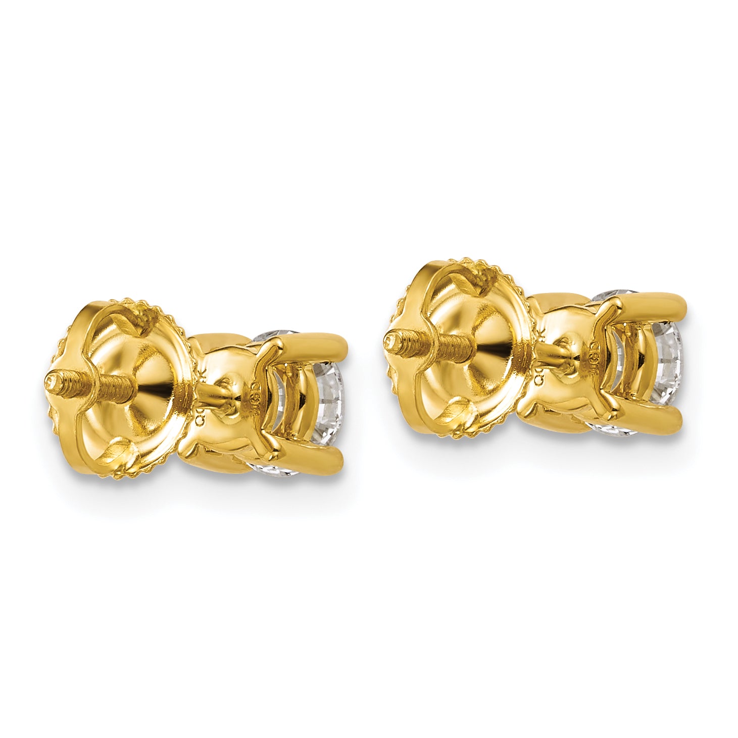 18K Yellow Gold 1 ct Certified Lab-Created Diamond VS+ F+, 4-Prong Screw-Back Stud Earrings