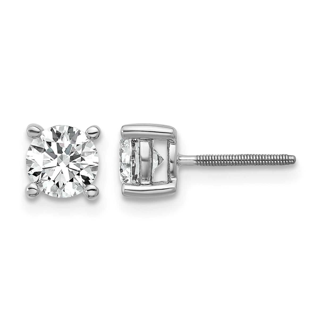 14K White Gold 1 ct Lab-Created Diamond VS+ F+, 4-Prong Screw-Back Stud Earrings Main image