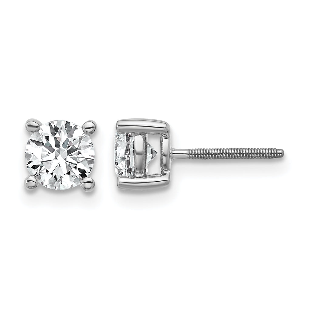 14K White Gold 1 ct Certified Lab-Created Diamond VS+ F+, 4-Prong Screw-Back Stud Earrings
