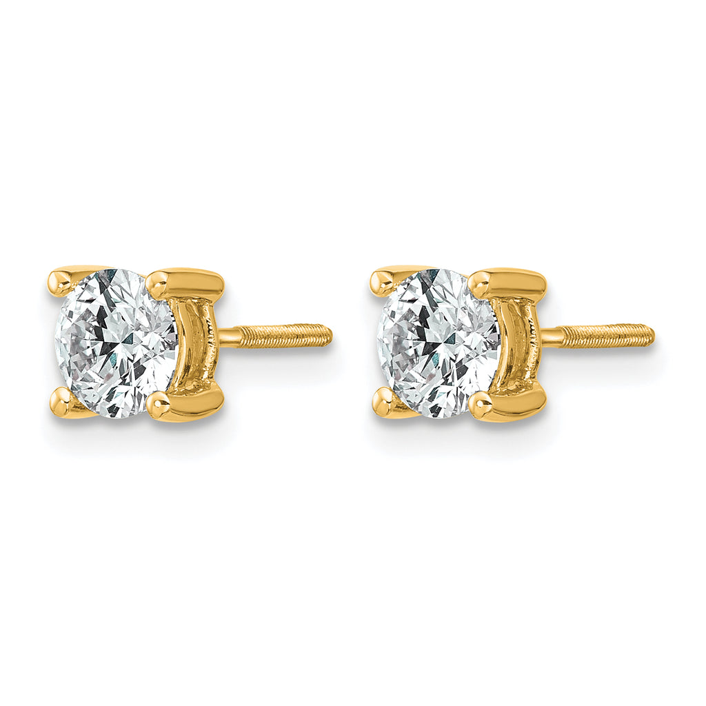 14K Yellow Gold 1 ct Certified Lab-Created Diamond VS+ F+, 4-Prong Screw-Back Stud Earrings