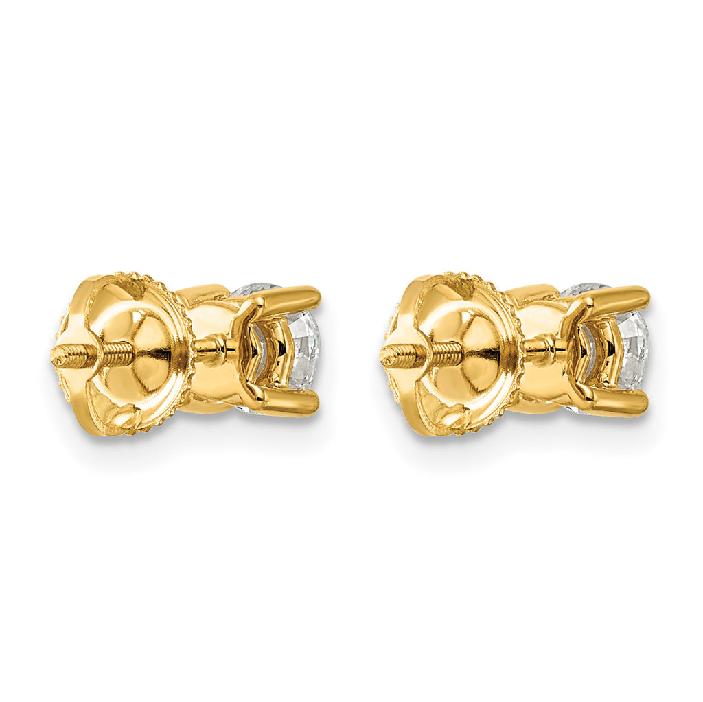 14K Yellow Gold 1 ct Certified Lab-Created Diamond VS+ F+, 4-Prong Screw-Back Stud Earrings
