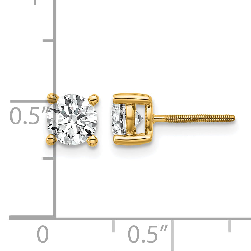 14K Yellow Gold 1 ct Lab-Created Diamond VS+ F+, 4-Prong Screw-Back Stud Earrings