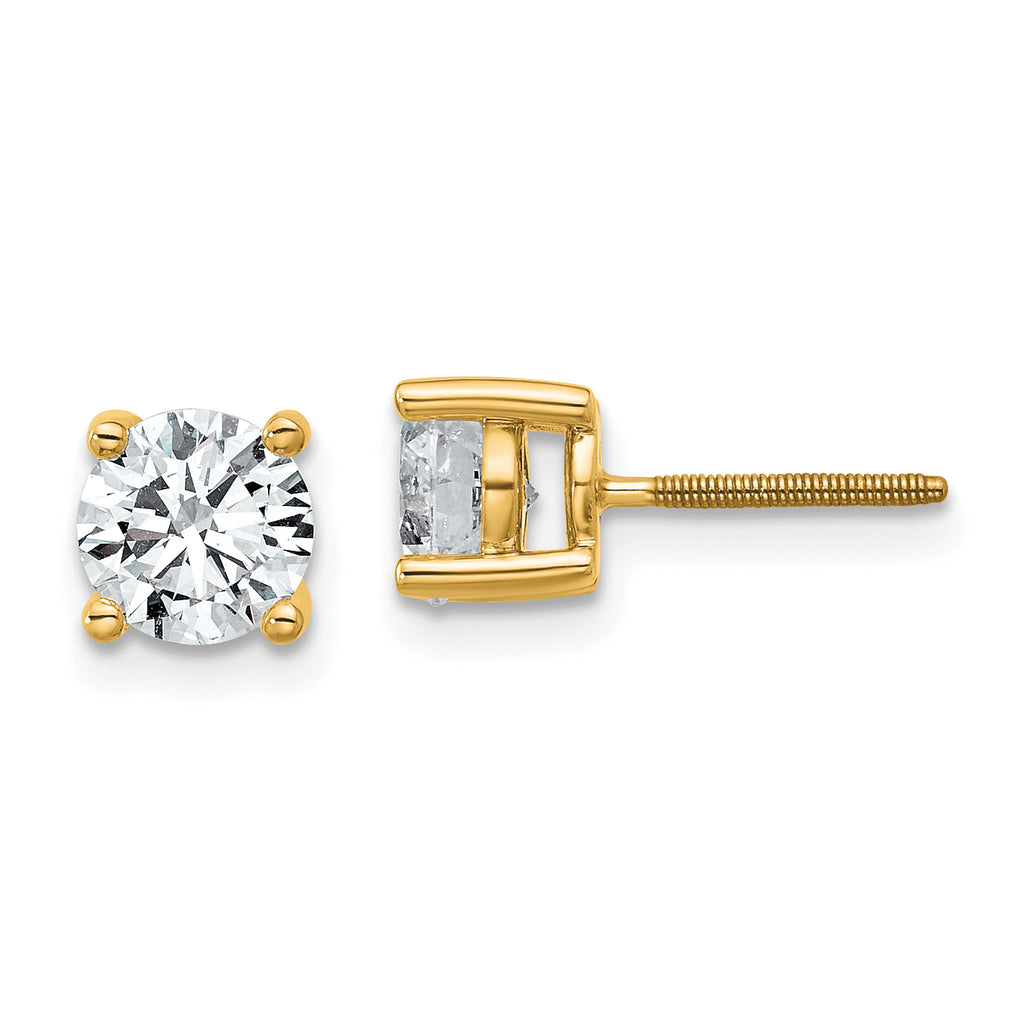 18K Yellow Gold 1/2 ct Certified Lab-Created Diamond VS+ F+, 4-Prong Screw-Back Stud Earrings