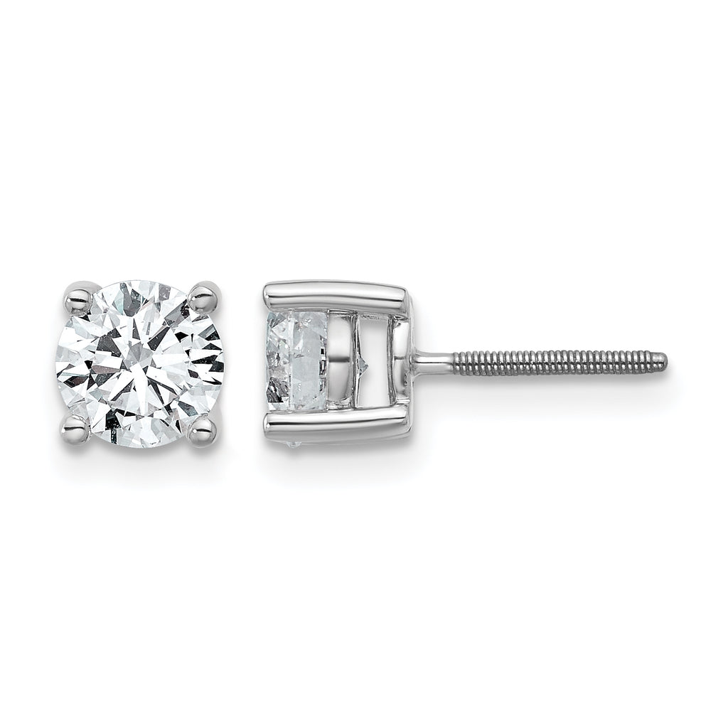 14K White Gold 1 1/2 ct Lab-Created Diamond VS+ F+, 4-Prong Screw-Back Stud Earrings