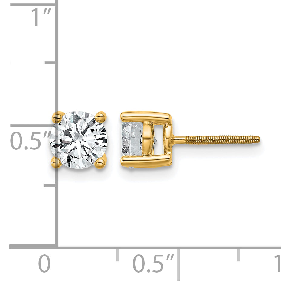 14K Yellow Gold 1 1/2 ct Lab-Created Diamond VS/SI+ G+, 4-Prong Screw-Back Stud Earrings