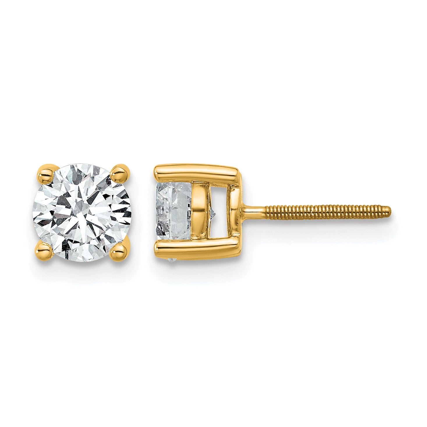 14K Yellow Gold 1 1/2 ct Lab-Created Diamond VS+ F+, 4-Prong Screw-Back Stud Earrings Main image