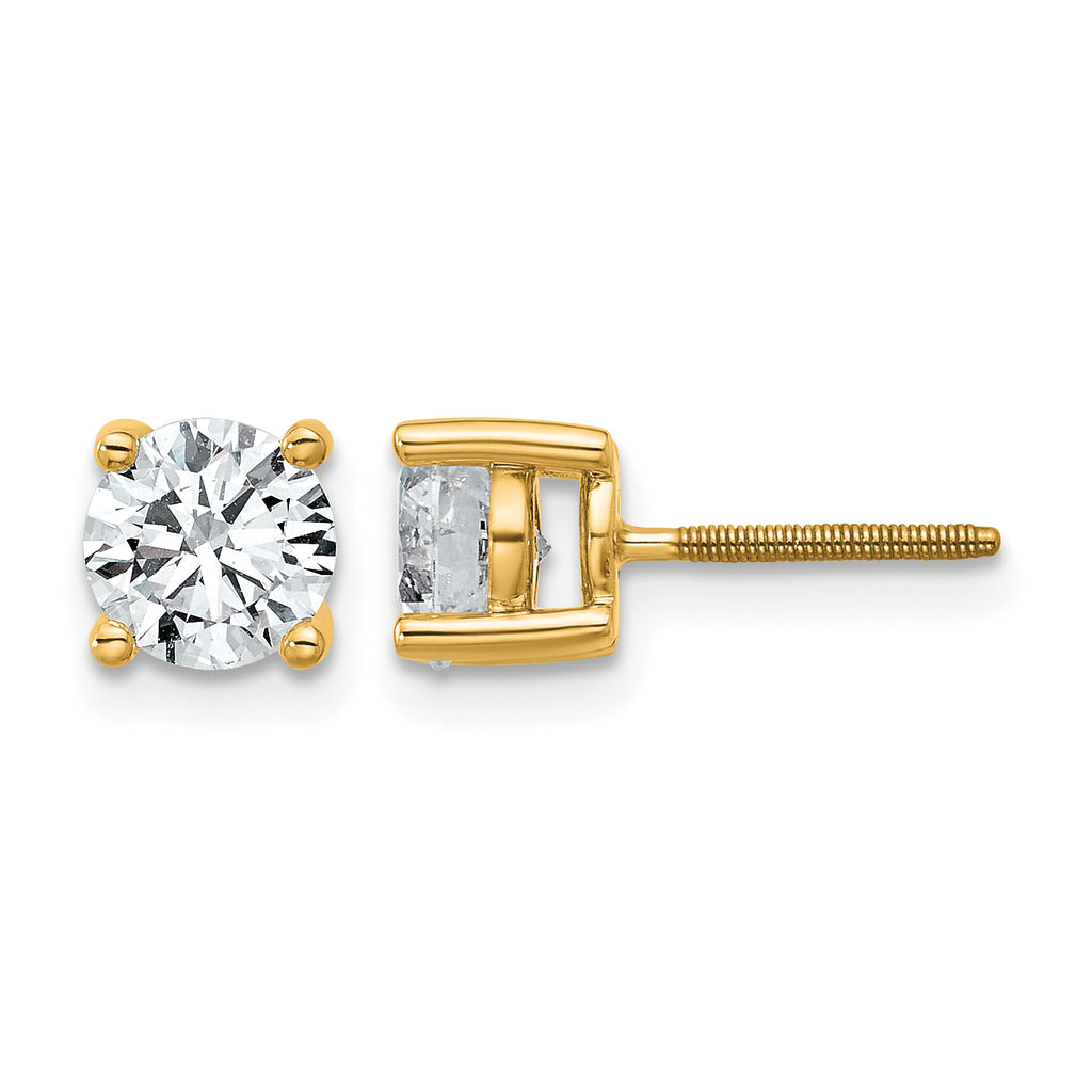 14K Yellow Gold 1 1/2 ct Lab-Created Diamond VS+ F+, 4-Prong Screw-Back Stud Earrings