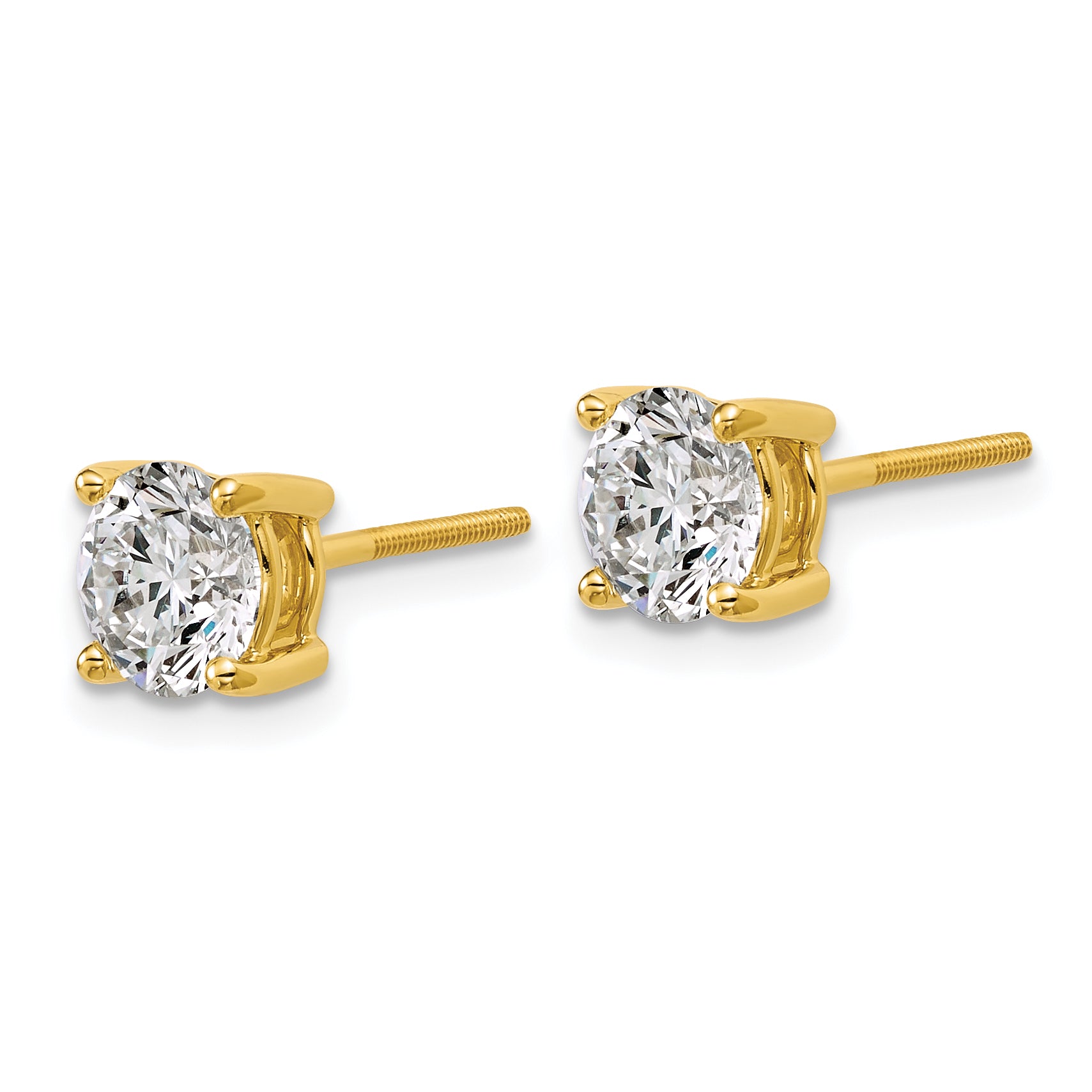 18K Yellow Gold 4 ct Certified Lab-Created Diamond VS+ F+, 4-Prong Screw-Back Stud Earrings