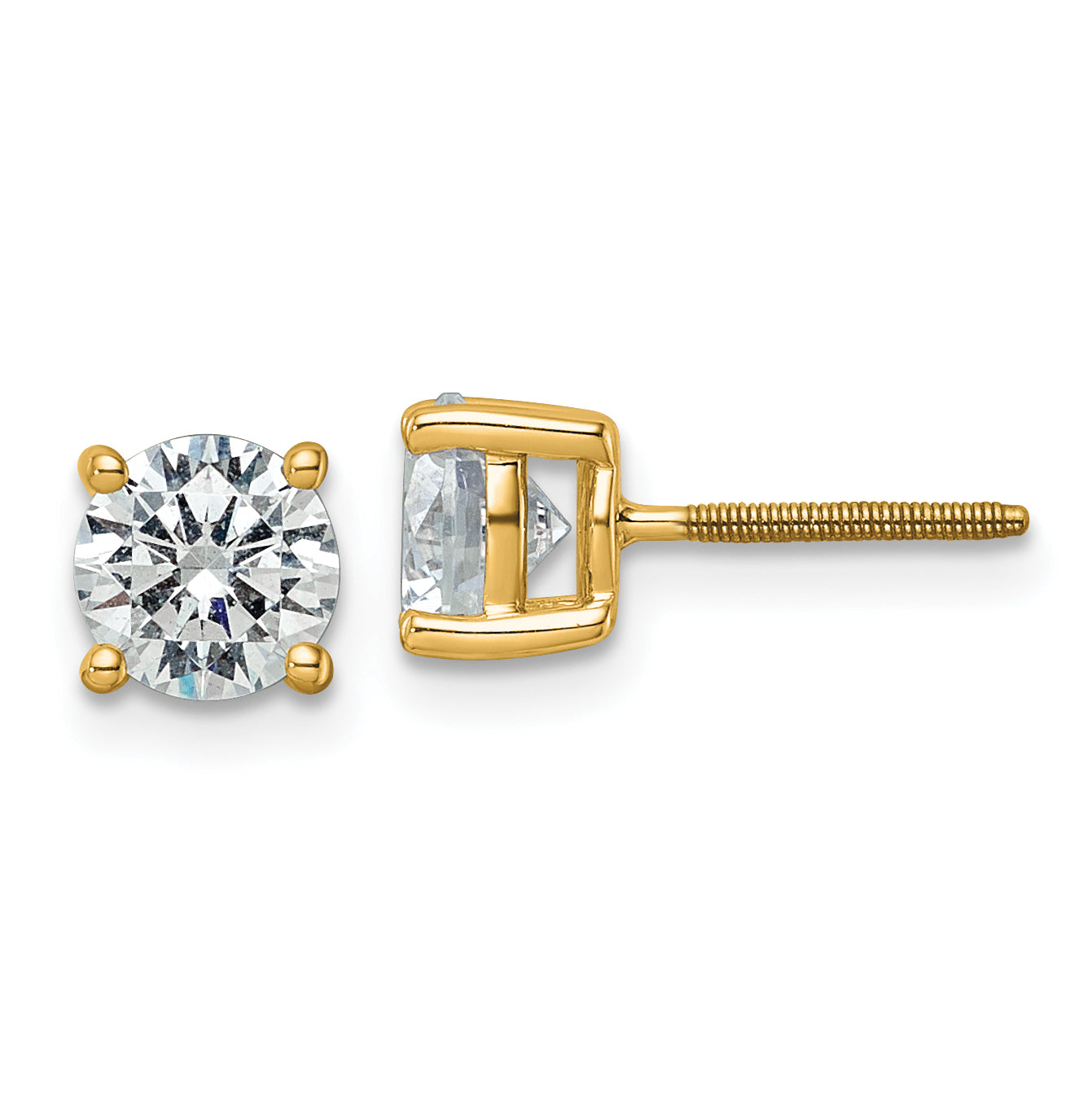 18K Yellow Gold 6 ct Certified Lab-Created Diamond VS+ F+, 4-Prong Screw-Back Stud Earrings