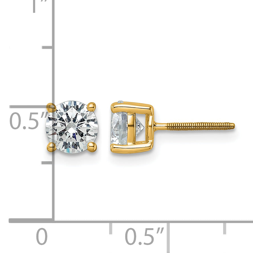 14K Yellow Gold 2 ct Certified Lab-Created Diamond VS/SI+ G+, 4-Prong Screw-Back Stud Earrings