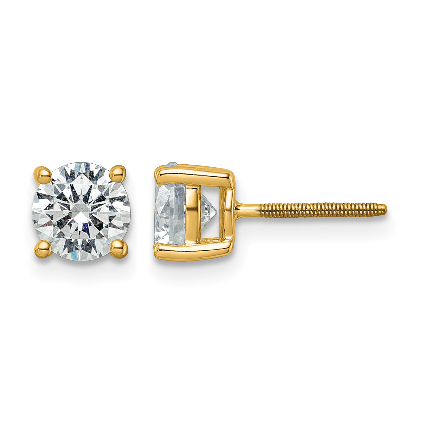 14K Yellow Gold 2 1/2 ct Certified Lab-Created Diamond VS/SI+ G+, 4-Prong Screw-Back Stud Earrings