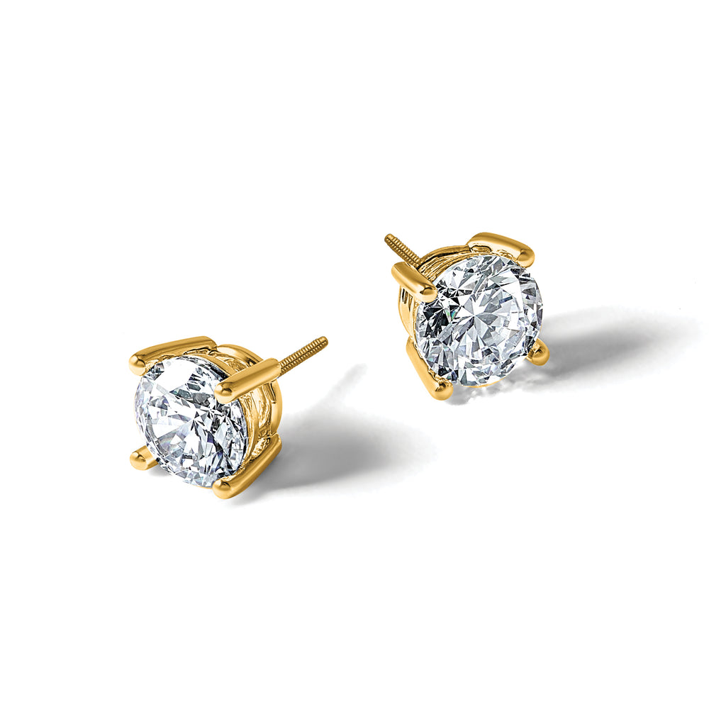 18K Yellow Gold 3 ct Lab-Created Diamond VS+ F+, 4-Prong Screw-Back Stud Earrings