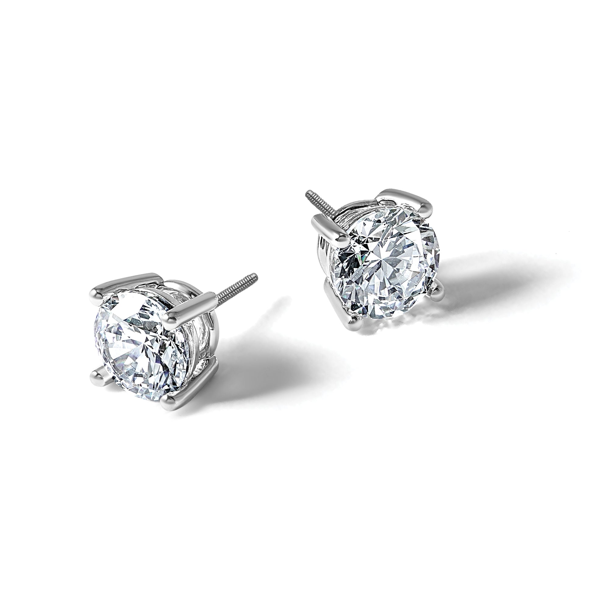 18K White Gold 5 ct Certified Lab-Created Diamond VS+ F+, 4-Prong Screw-Back Stud Earrings