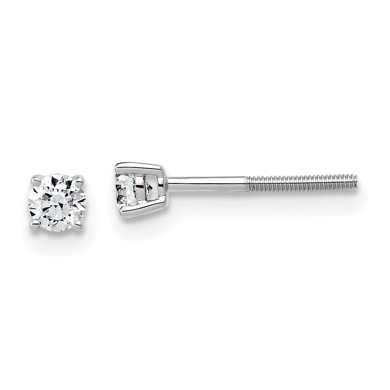 14K White Gold 1/4 ct Lab-Created Diamond VS+ F+, 4-Prong Screw-Back Stud Earrings