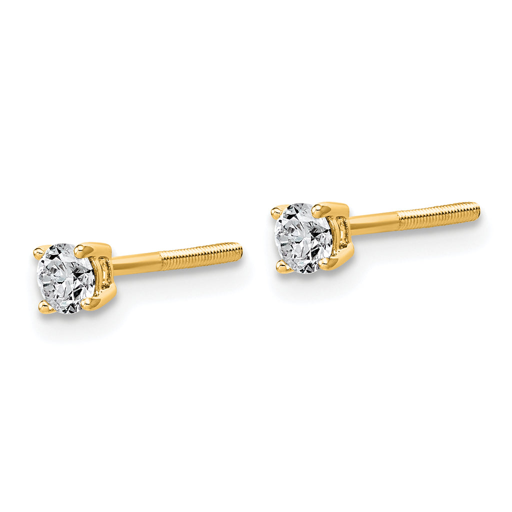 14K Yellow Gold 1/4 ct Lab-Created Diamond VS+ F+, 4-Prong Screw-Back Stud Earrings