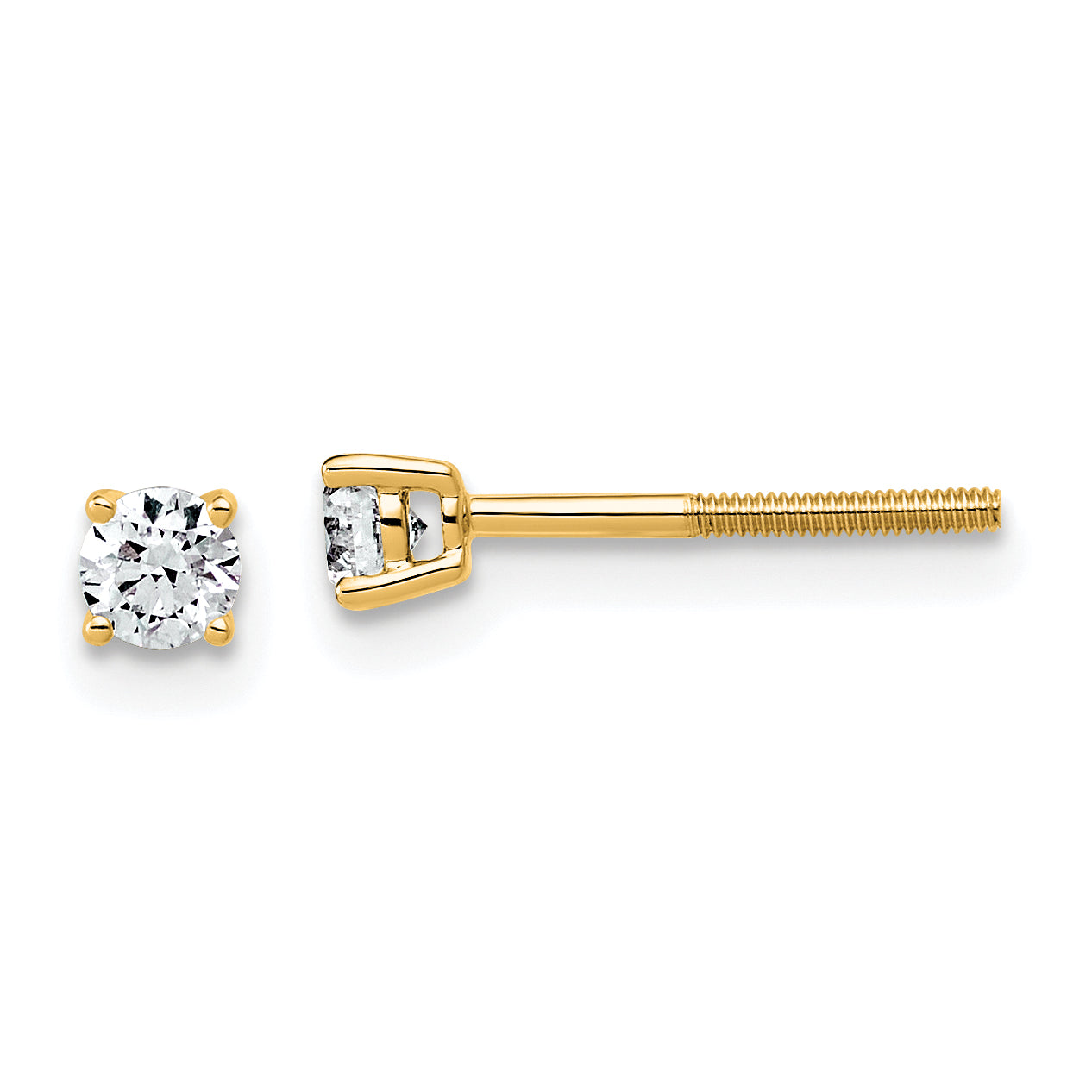14K Yellow Gold 1/4 ct Lab-Created Diamond VS+ F+, 4-Prong Screw-Back Stud Earrings