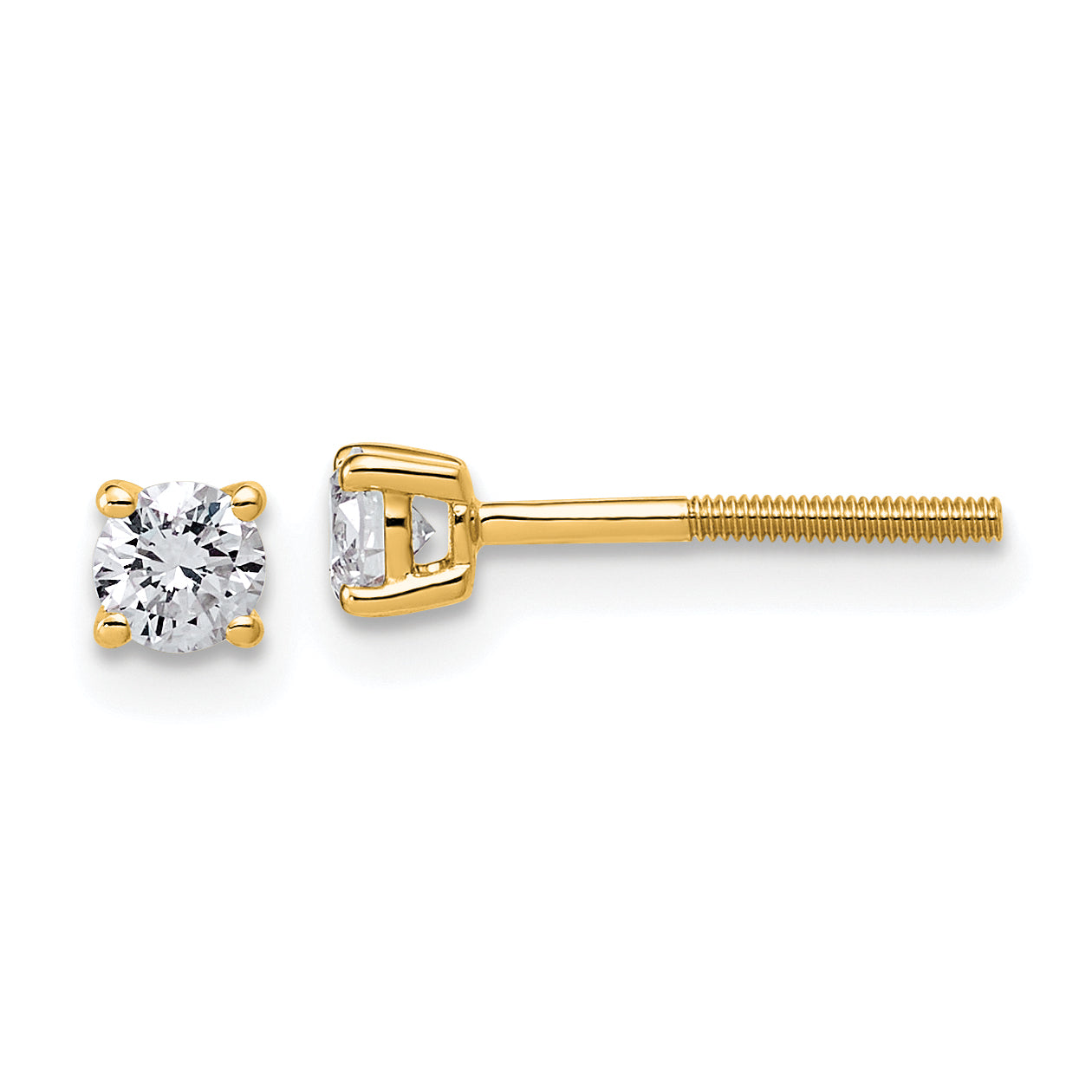 14K Yellow Gold 1/3 ct Lab-Created Diamond VS+ F+, 4-Prong Screw-Back Stud Earrings