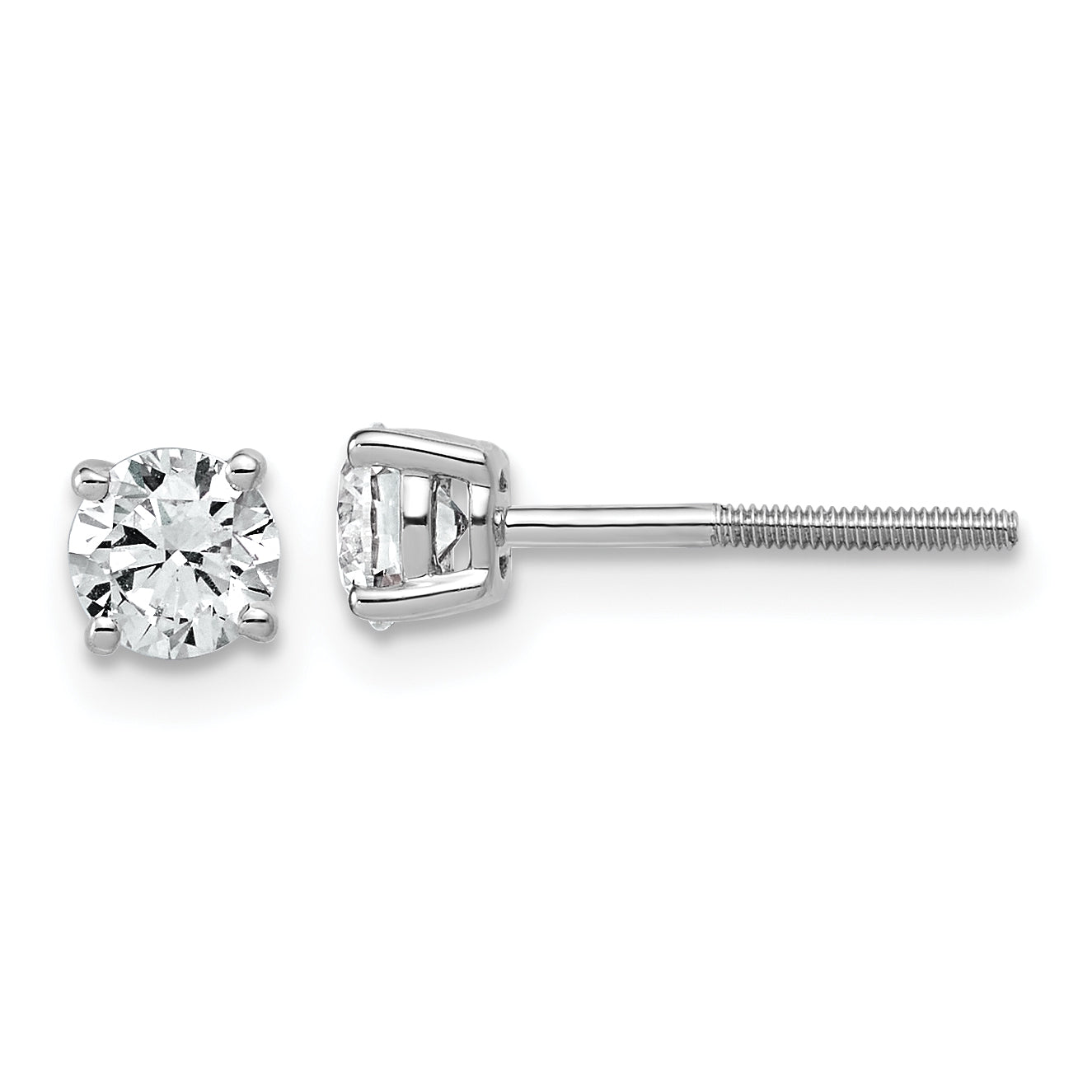 14K White Gold 3/4 ct Lab-Created Diamond VS+ F+, 4-Prong Screw-Back Stud Earrings