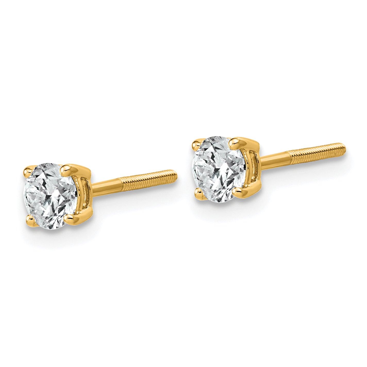 14K Yellow Gold 3/4 ct Lab-Created Diamond VS+ F+, 4-Prong Screw-Back Stud Earrings