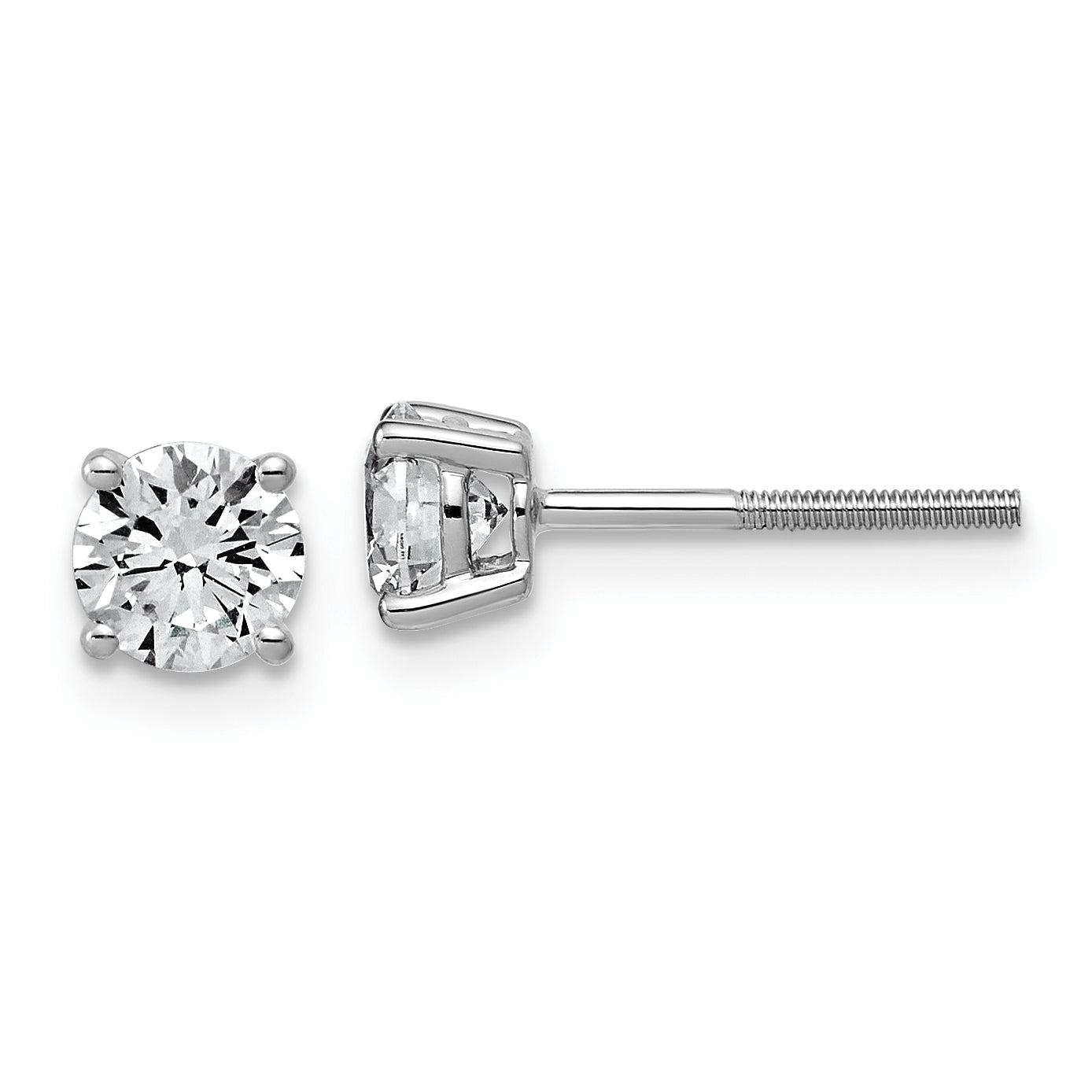 14K White Gold 1 ct Lab-Created Diamond VS/SI+ G+, 4-Prong Screw-Back Stud Earrings