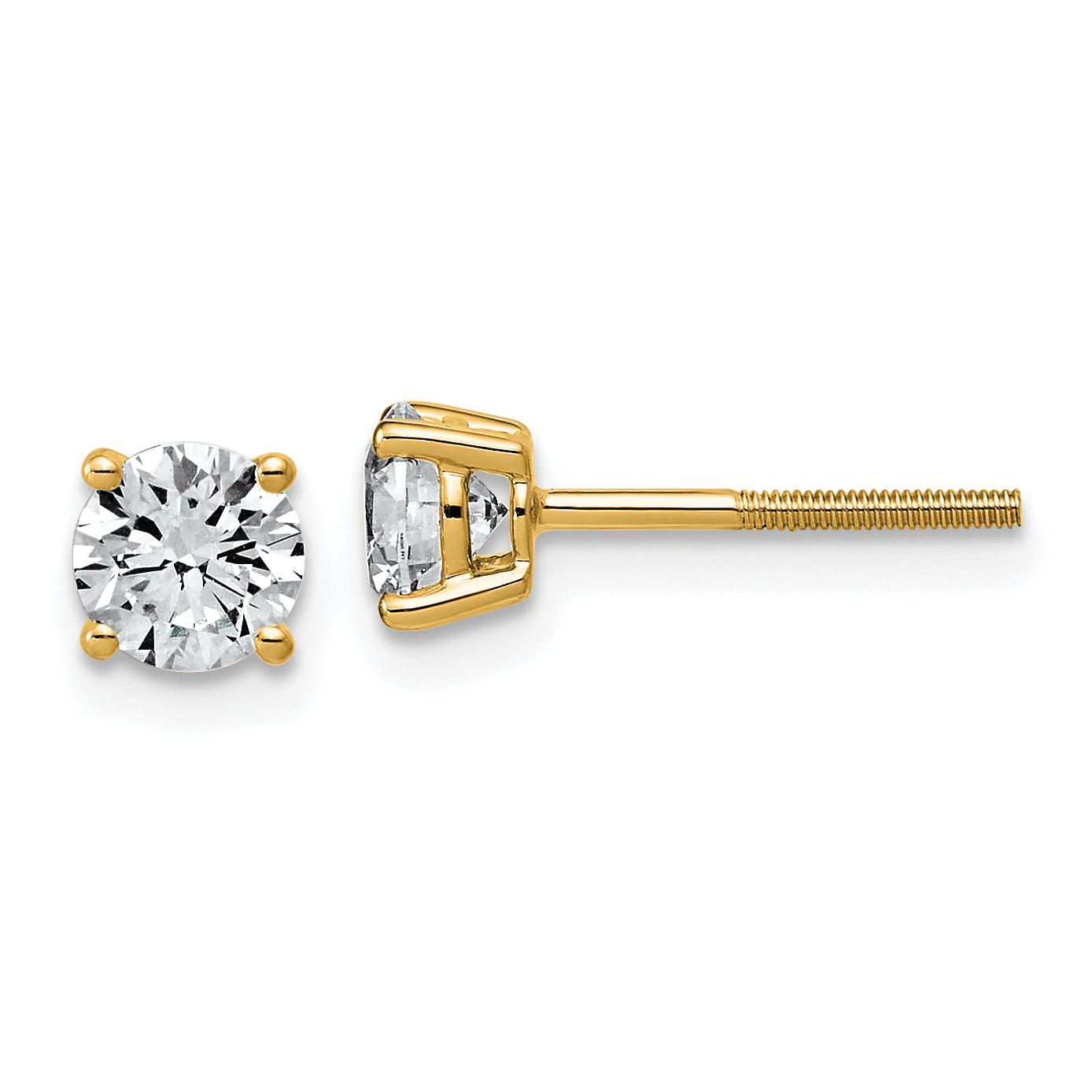 14K Yellow Gold 1 ct Lab-Created Diamond VS/SI+ G+, 4-Prong Screw-Back Stud Earrings Main image