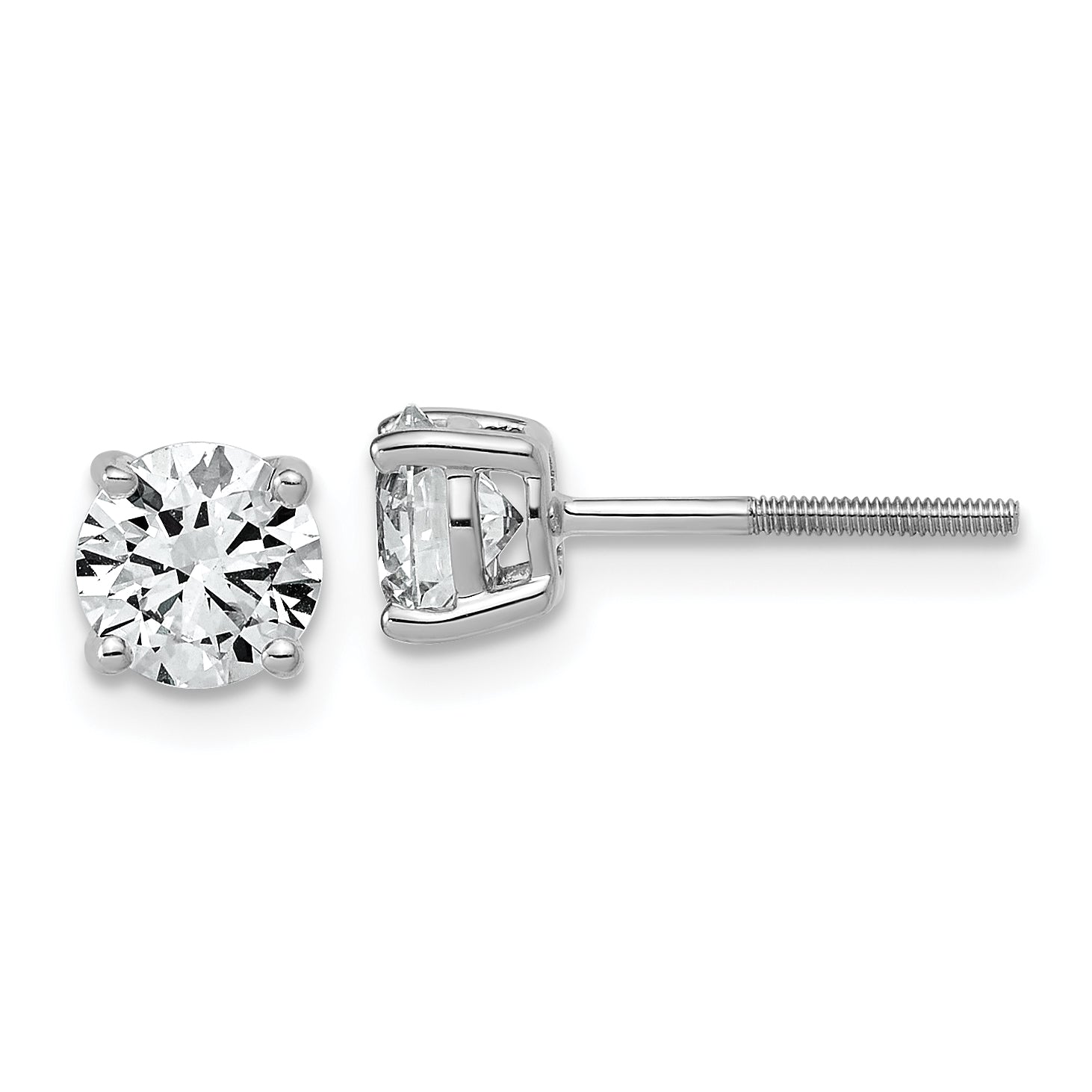 14K White Gold 1 1/2 ct Lab-Created Diamond VS+ F+, 4-Prong Screw-Back Stud Earrings