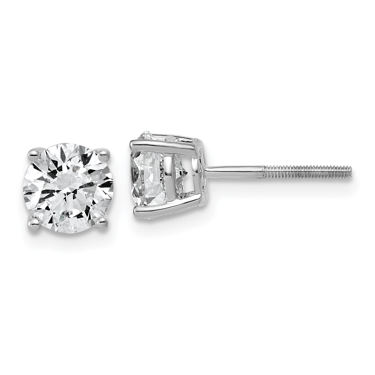 14K White Gold 2 ct Lab-Created Diamond VS+ F+, 4-Prong Screw-Back Stud Earrings Main image