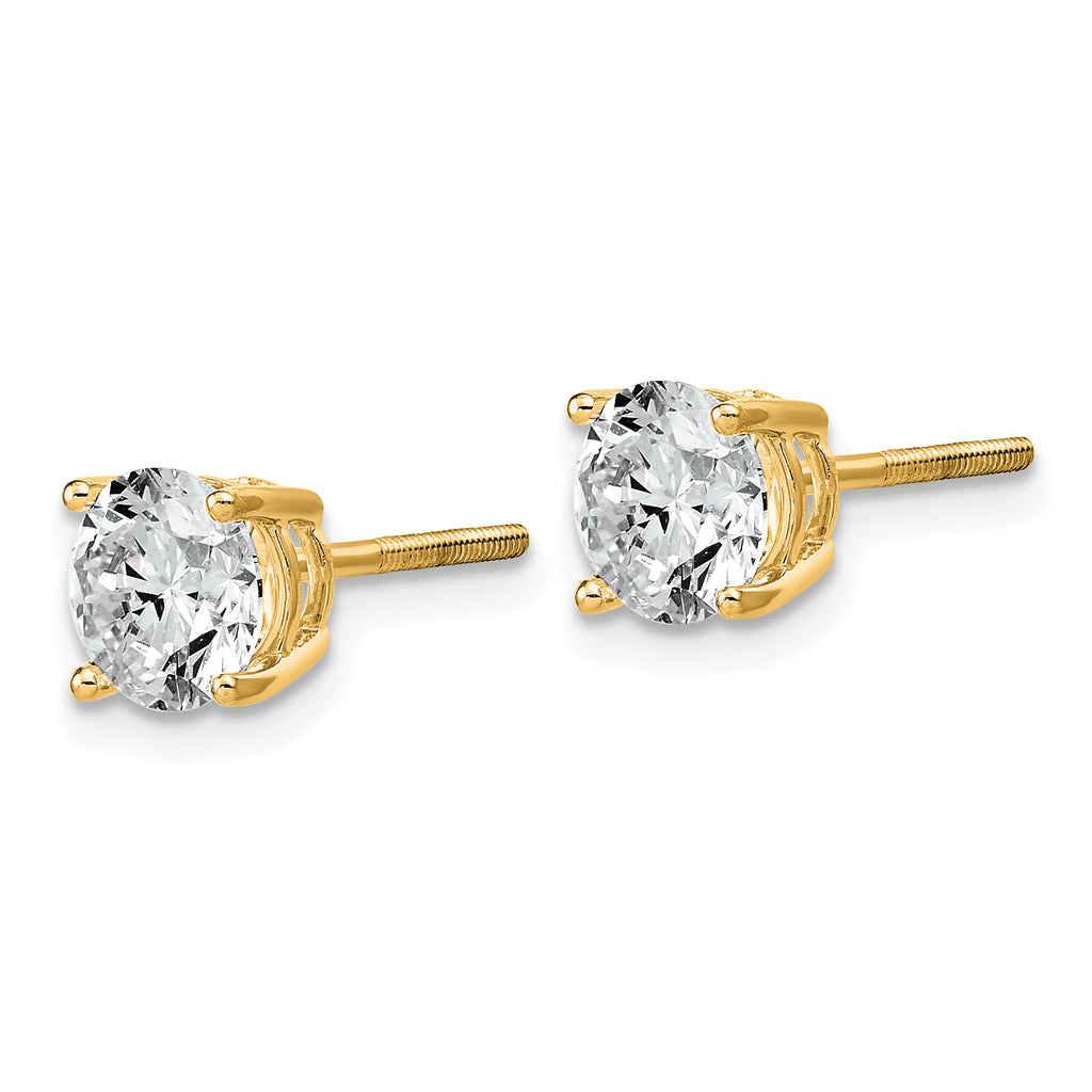 14K Yellow Gold 2 ct Lab-Created Diamond VS/SI+ G+, 4-Prong Screw-Back Stud Earrings