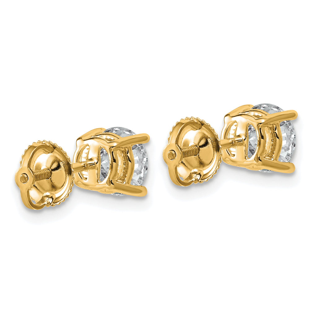14K Yellow Gold 2 ct Lab-Created Diamond VS+ F+, 4-Prong Screw-Back Stud Earrings