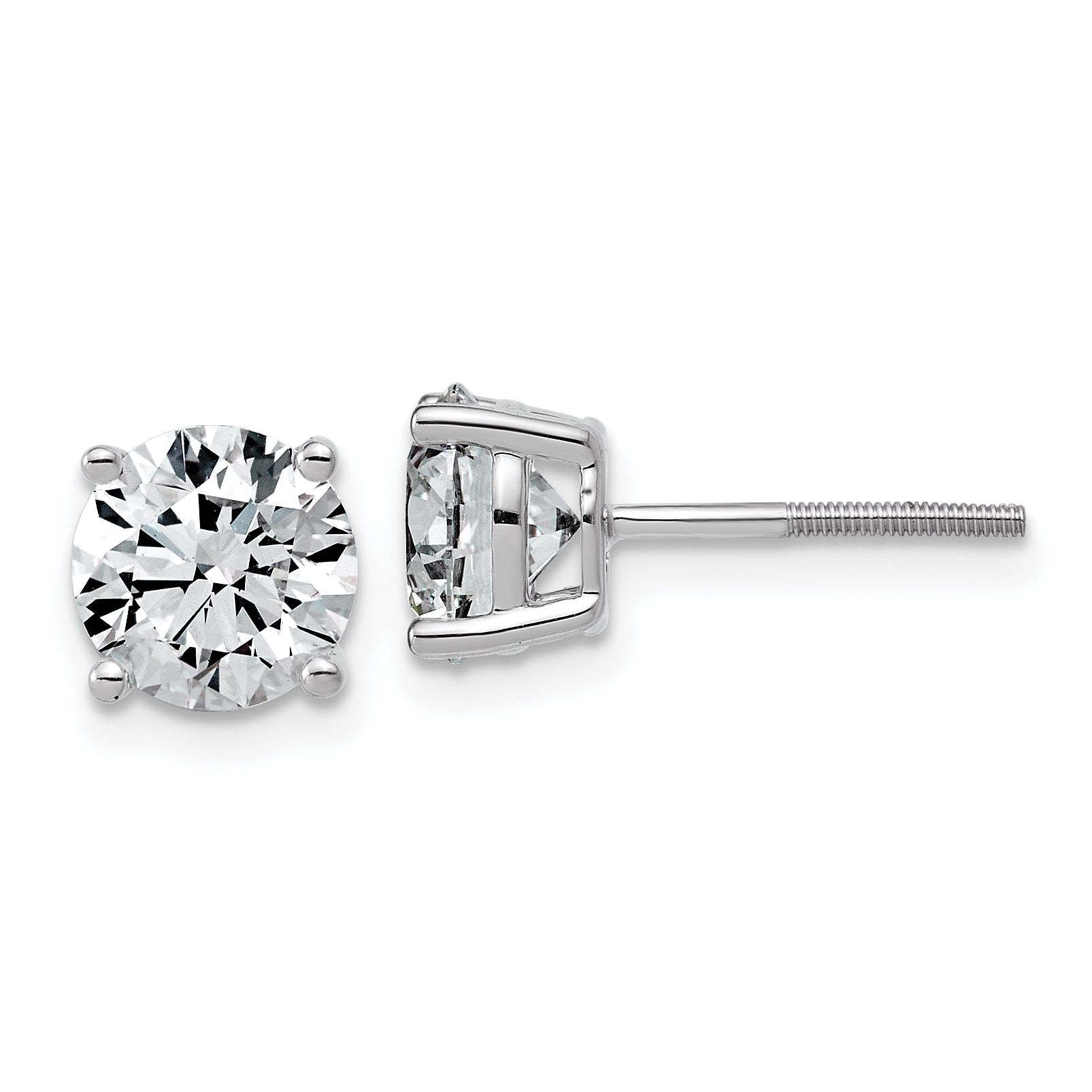 14K White Gold 3 ct Lab-Created Diamond VS+ F+, 4-Prong Screw-Back Stud Earrings