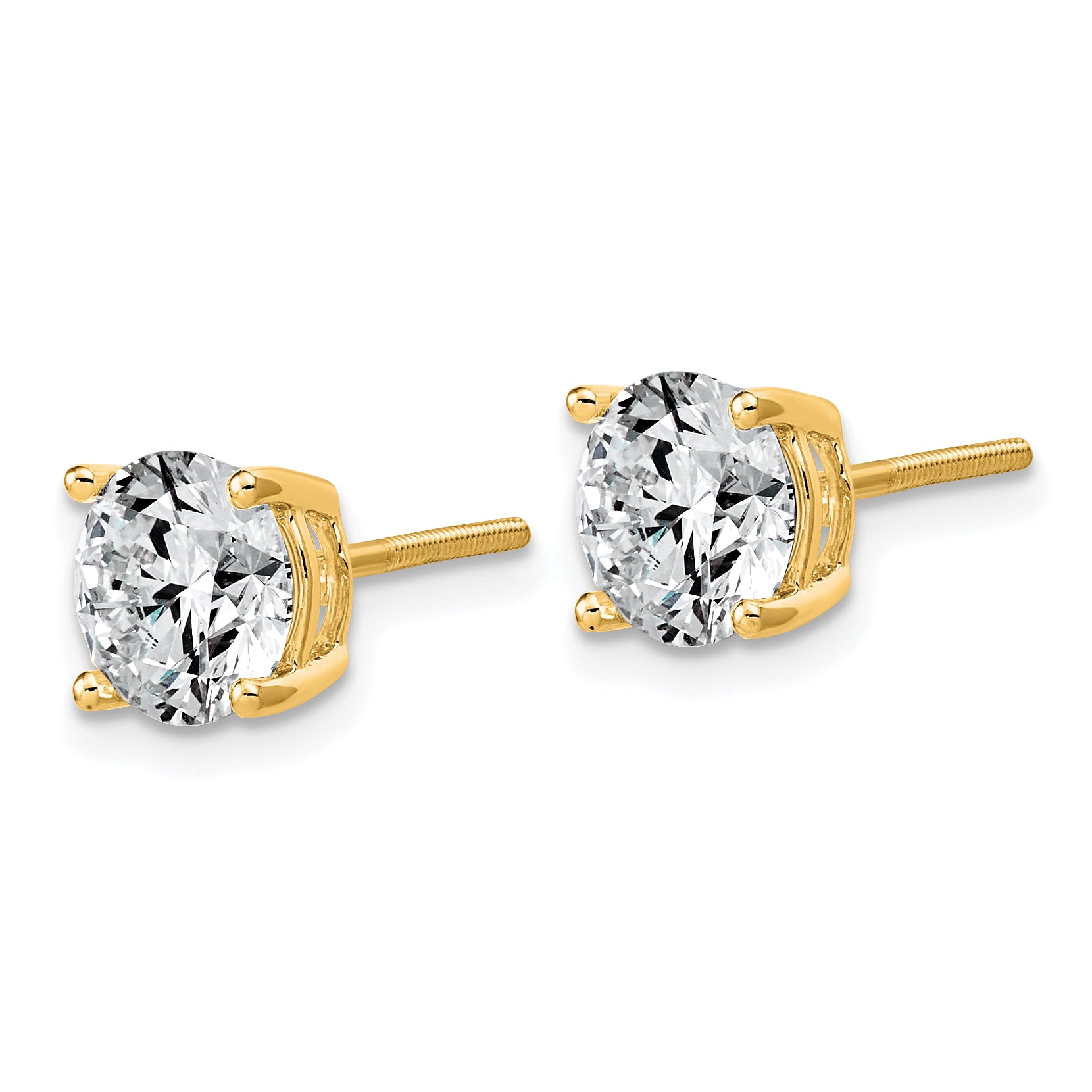 14K Yellow Gold 4 ct Lab-Created Diamond VS+ F+, 4-Prong Screw-Back Stud Earrings