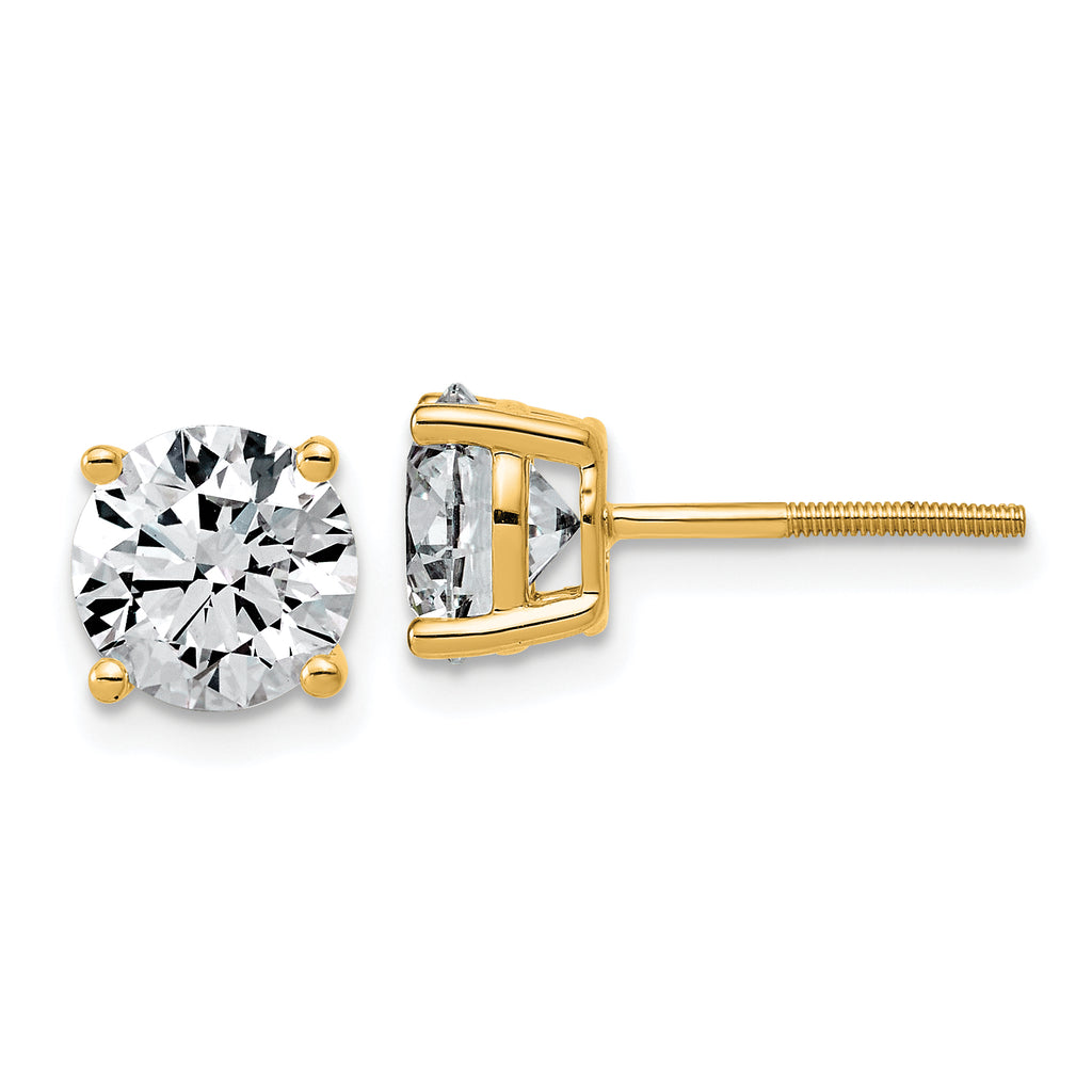 14K Yellow Gold 4 ct Lab-Created Diamond VS+ F+, 4-Prong Screw-Back Stud Earrings