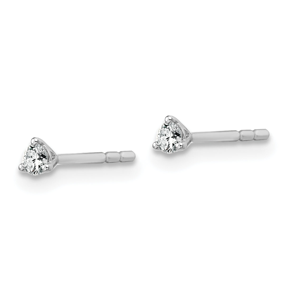 18k White Gold 1/10 carat Lab Grown Diamond VS+ F+ Round Complete Three Prong Stud Earrings