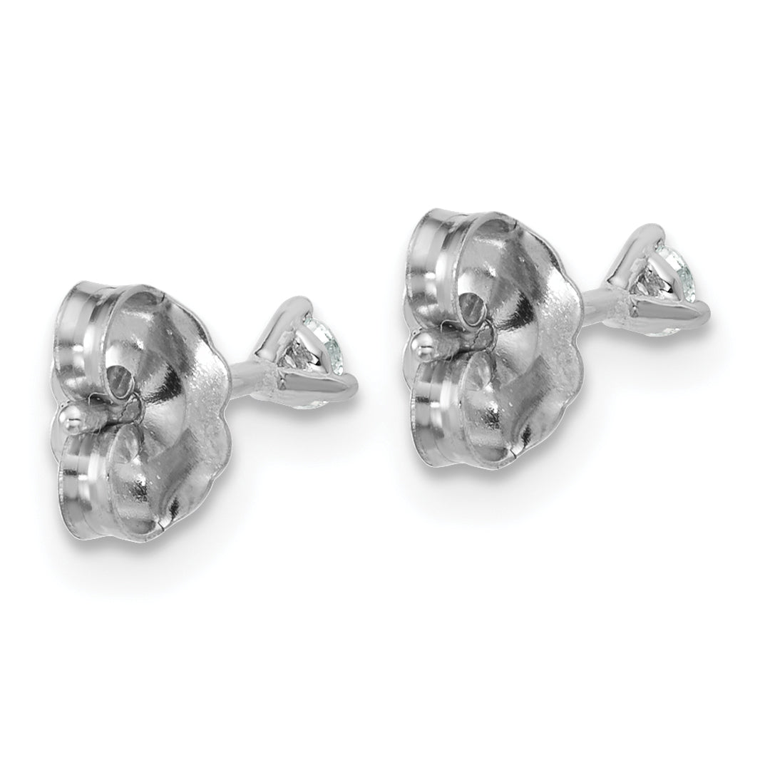 18k White Gold 1/10 carat Lab Grown Diamond VS+ F+ Round Complete Three Prong Stud Earrings