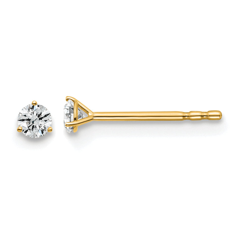 18k 1/10 carat Lab Grown Diamond VS+ F+ Round Complete Three Prong Stud Earrings