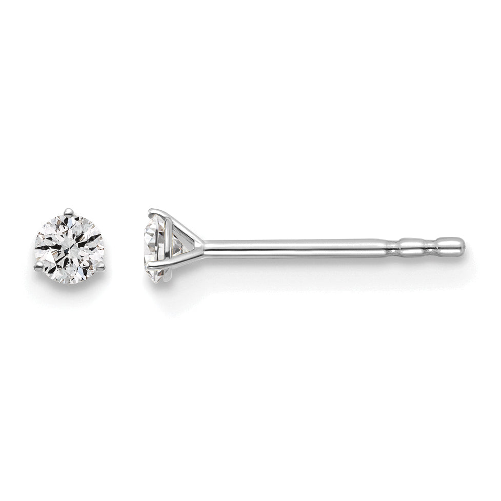 14K White Gold 1/10 ct Lab-Created Diamond VS+ F+, 3-Prong Stud Earrings