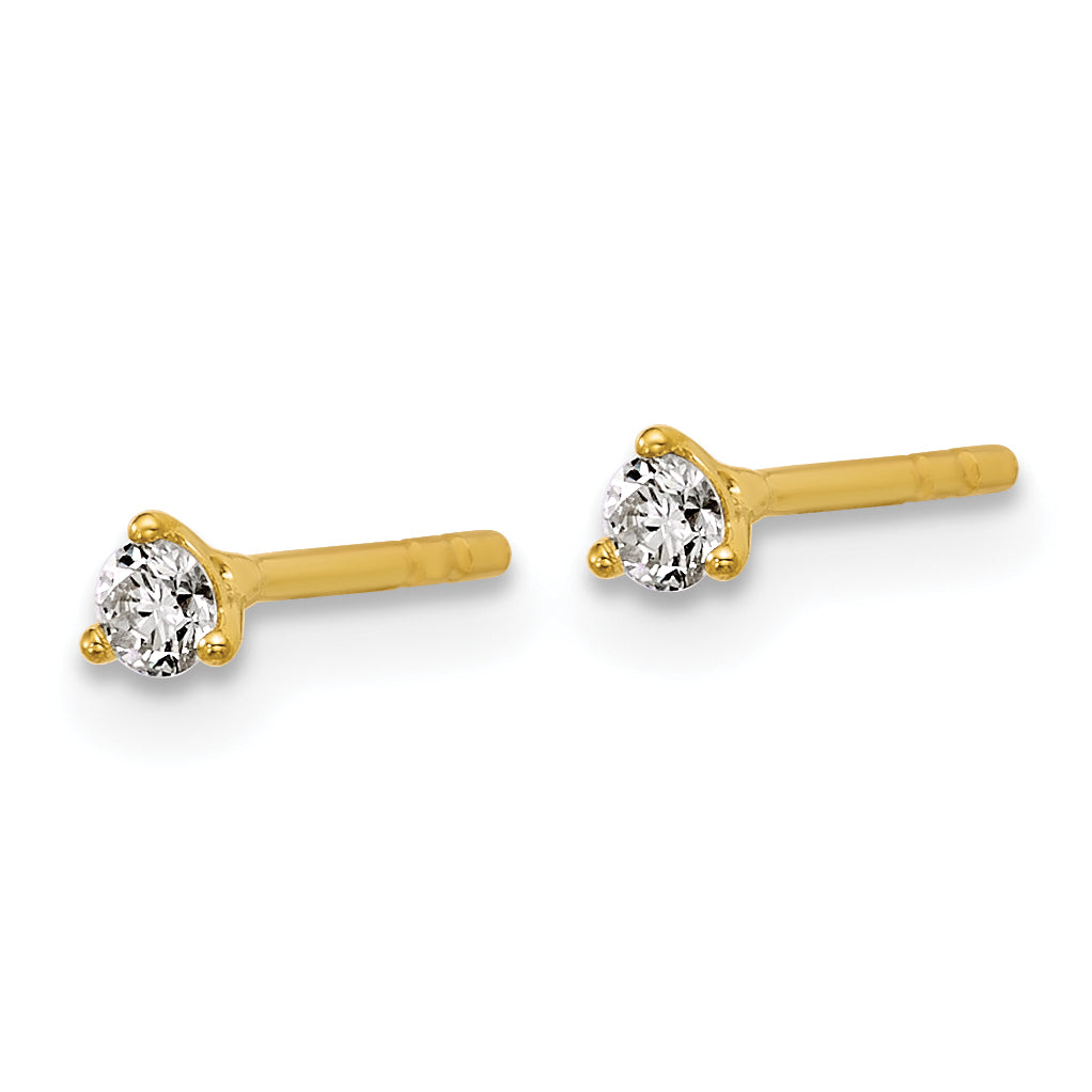 14K Yellow Gold 1/10 ct Lab-Created Diamond VS+ F+, 3-Prong Stud Earrings