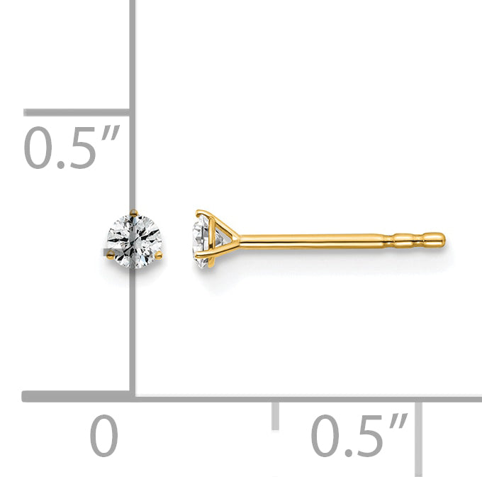 14K Yellow Gold 1/10 ct Lab-Created Diamond VS+ F+, 3-Prong Stud Earrings