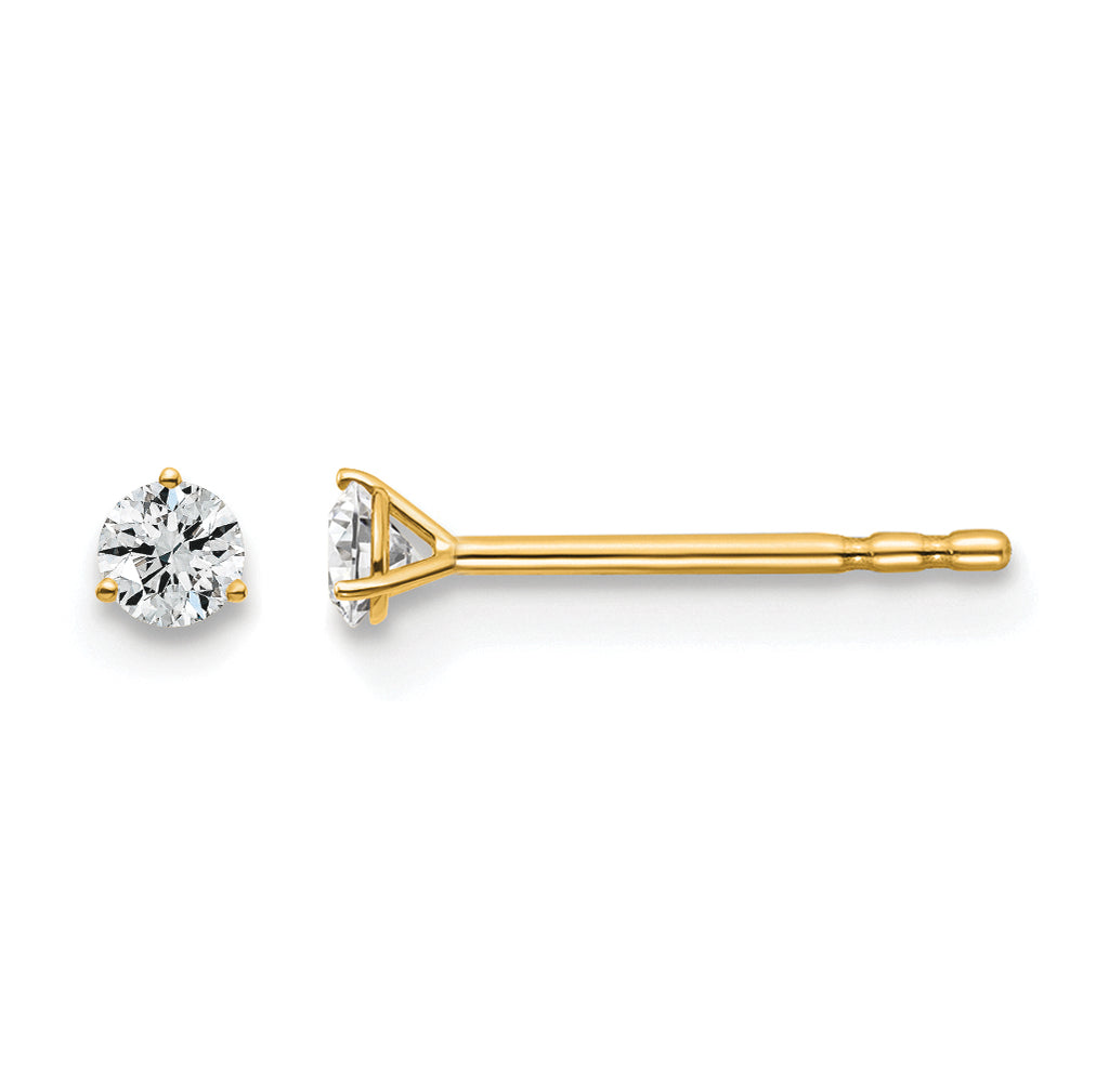 14K Yellow Gold 1/10 ct Lab-Created Diamond VS+ F+, 3-Prong Stud Earrings