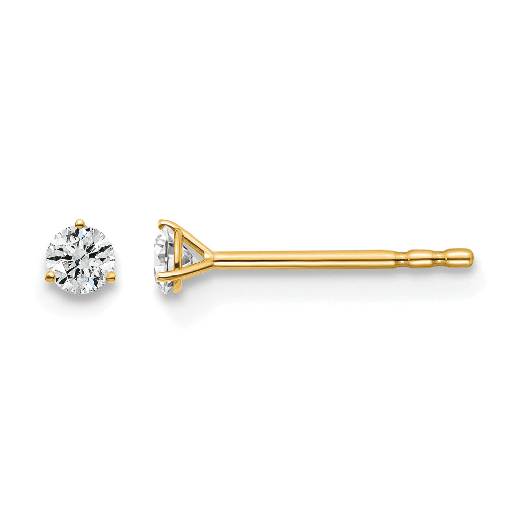 14K Yellow Gold 1/10 ct Lab-Created Diamond VS+ F+, 3-Prong Stud Earrings