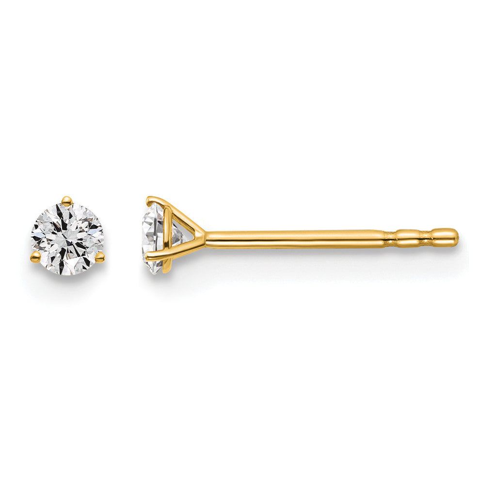 14K Yellow Gold 1/6 ct Lab-Created Diamond VS/SI+ G+, 3-Prong Stud Earrings