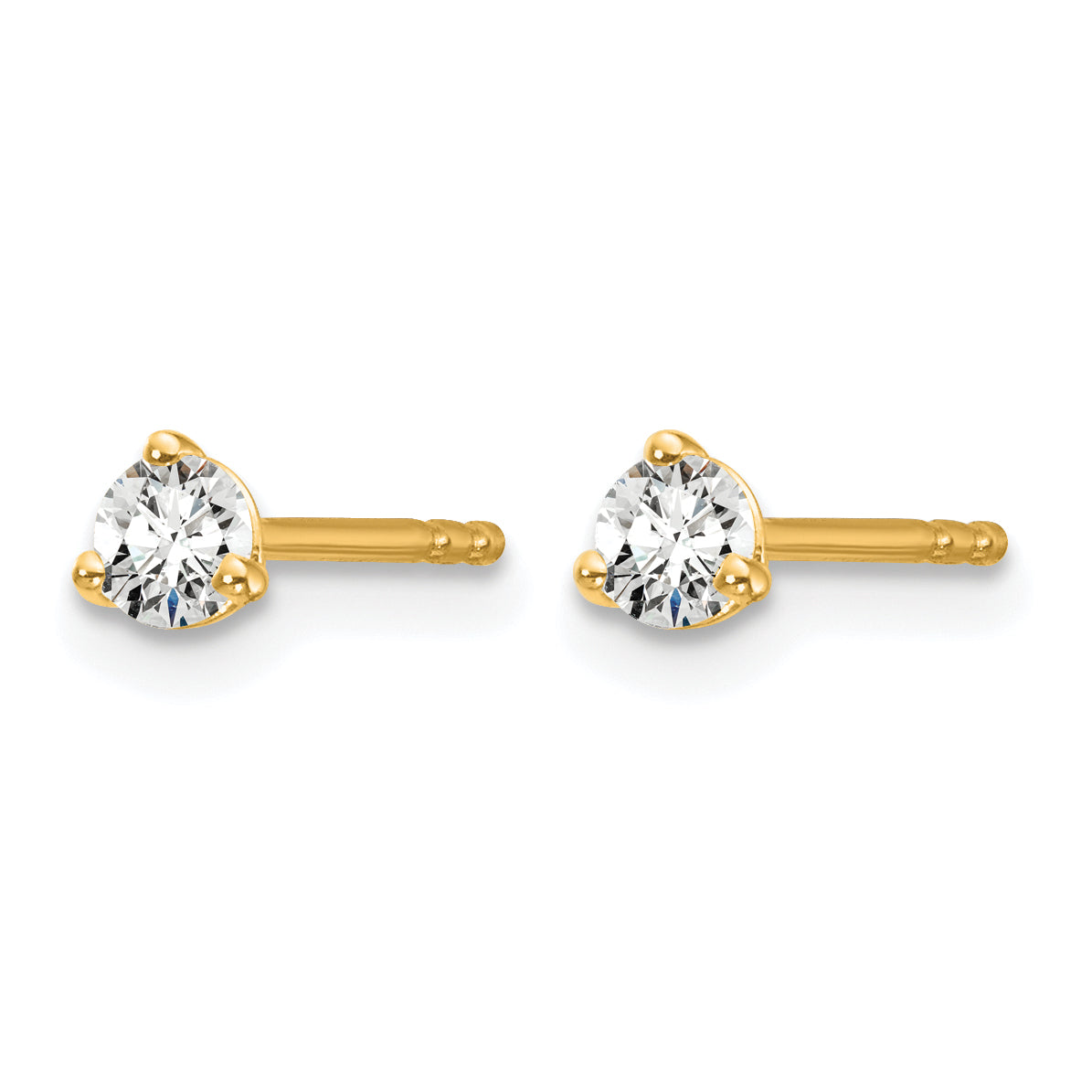 14K Yellow Gold 1/5 ct Certified Lab-Created Diamond VS+ F+, 3-Prong Stud Earrings