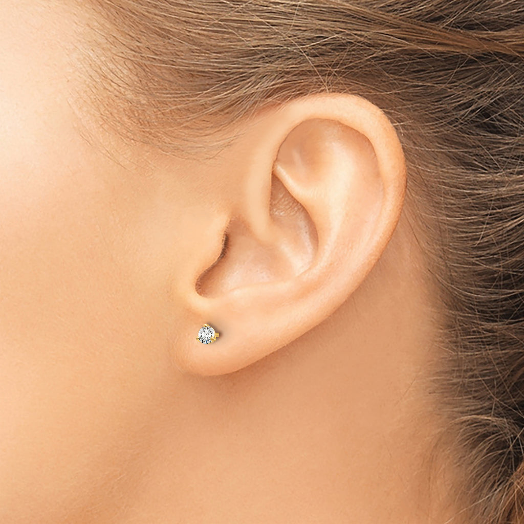 14K Yellow Gold 1/5 ct Certified Lab-Created Diamond VS+ F+, 3-Prong Stud Earrings
